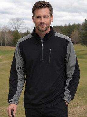 PING Golf Windbreaker Jacket Men’s M Black Gray Convertible Sleeves